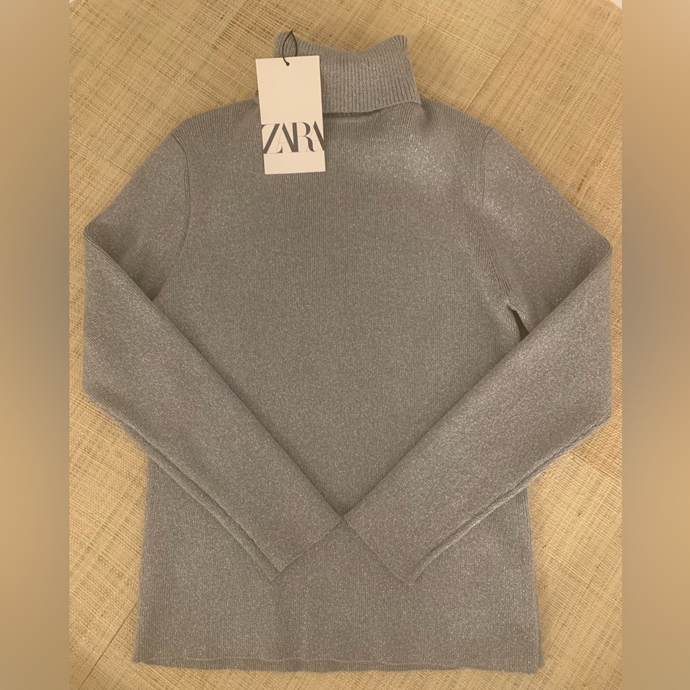 New With Tags. Zara Kids Silver Sparkle Turtle Neck